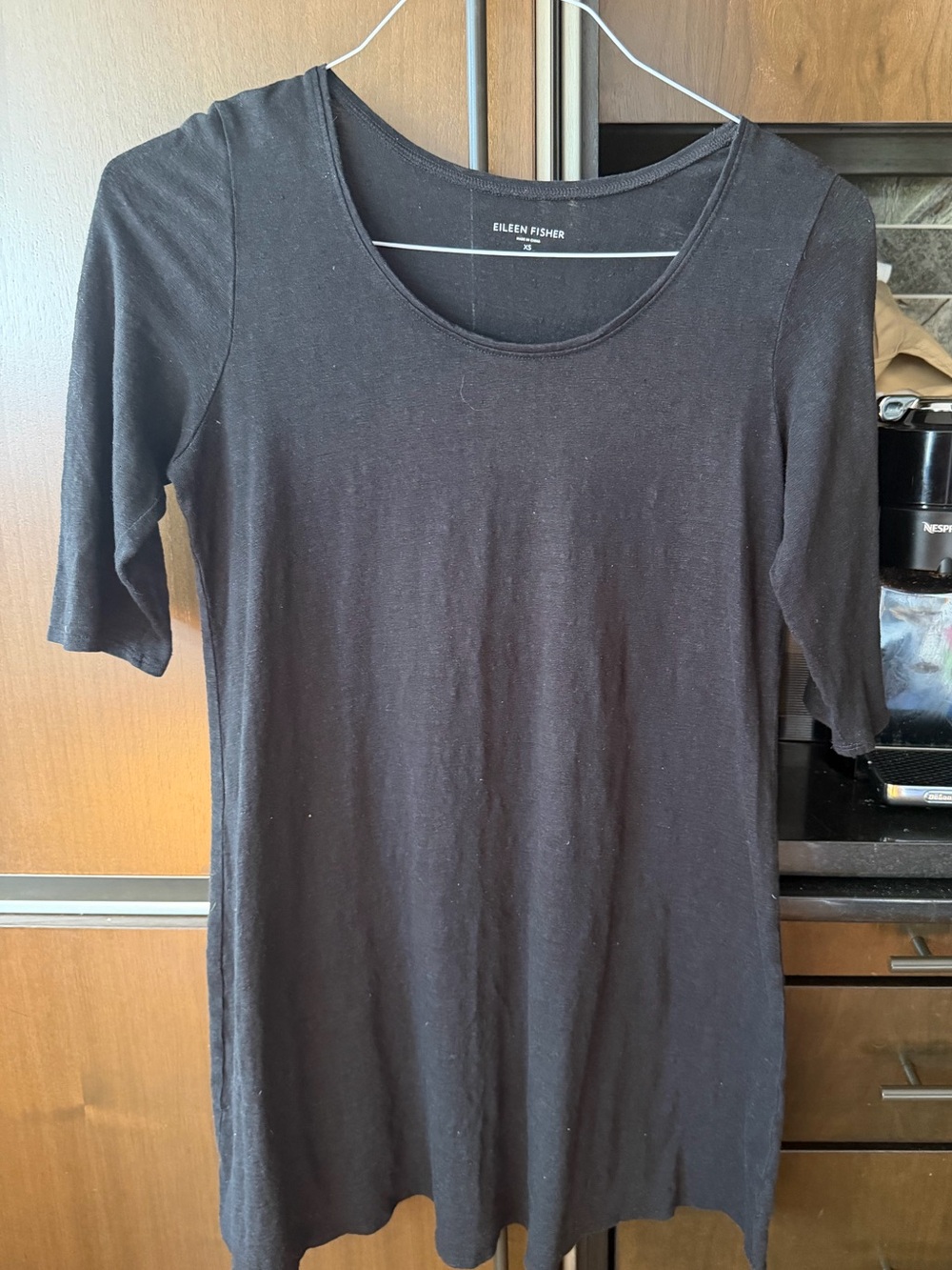 NEW Eileen Fisher $158 Organic-Cotton Jersey Round-Neck Dress Grey/Black XS